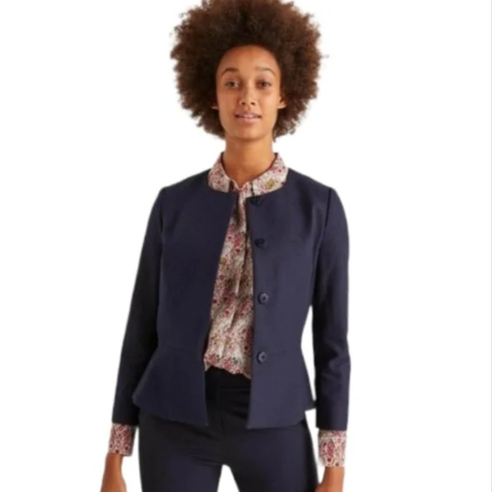 NWT Boden Fluted Hem Polperro Jacket Navy Blue 8